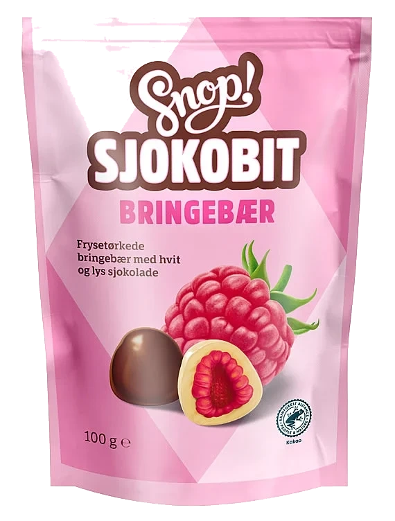 Sjokobit m/Bringebær 100g Snop