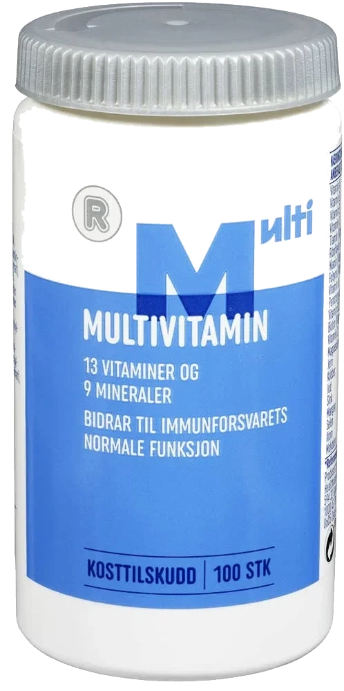 Multivitamin med 13 vitaminer og mineraler, 100 stk