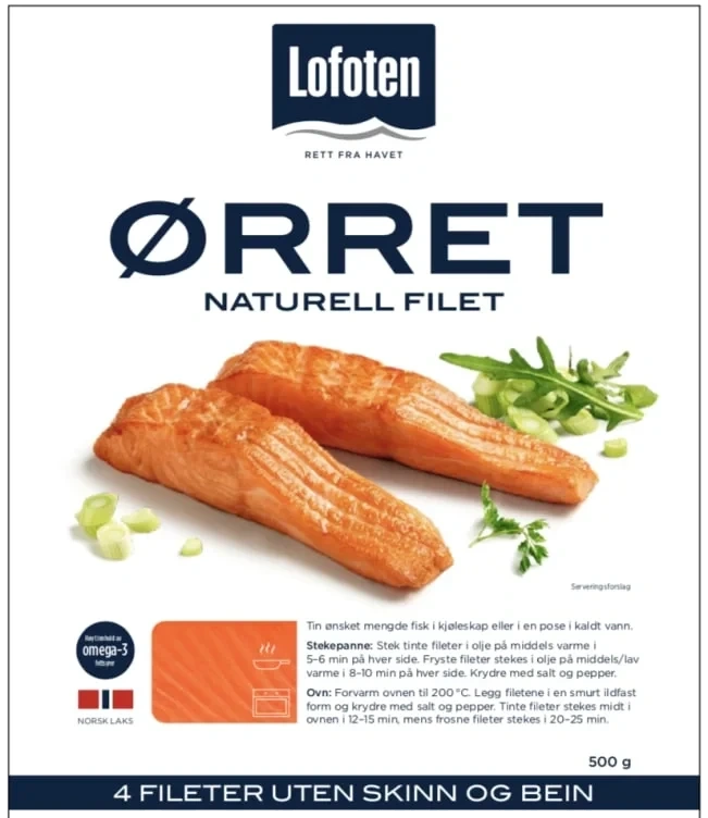 Ørretfilet Naturell u/Skinn 4x125g Lofoten