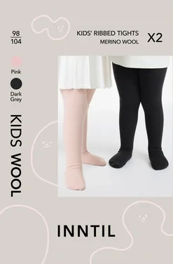 Kids' Wool Tights, 2-pack, Light Pink/anthracite, 98-104