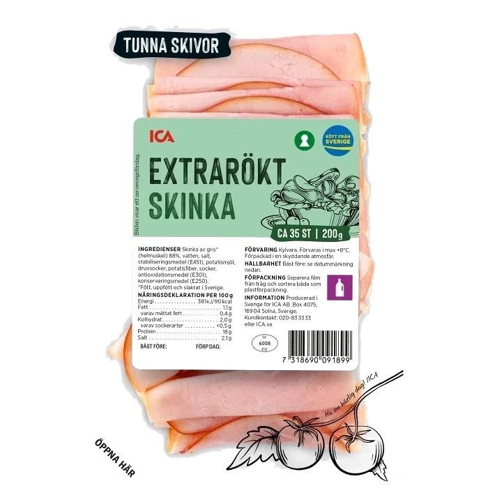 Skinka Extrarökt Tunna Skivor 200g ICA