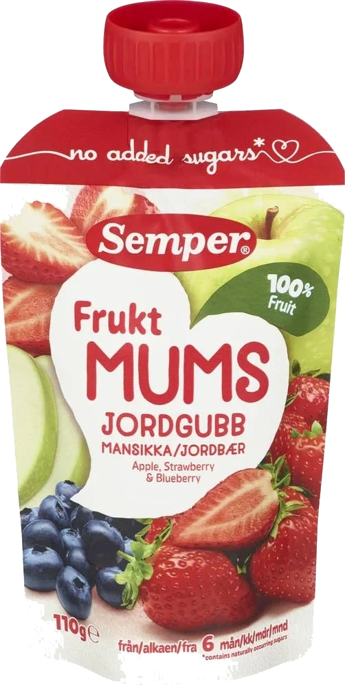 Fruktmums jordbær, eple og blåbær