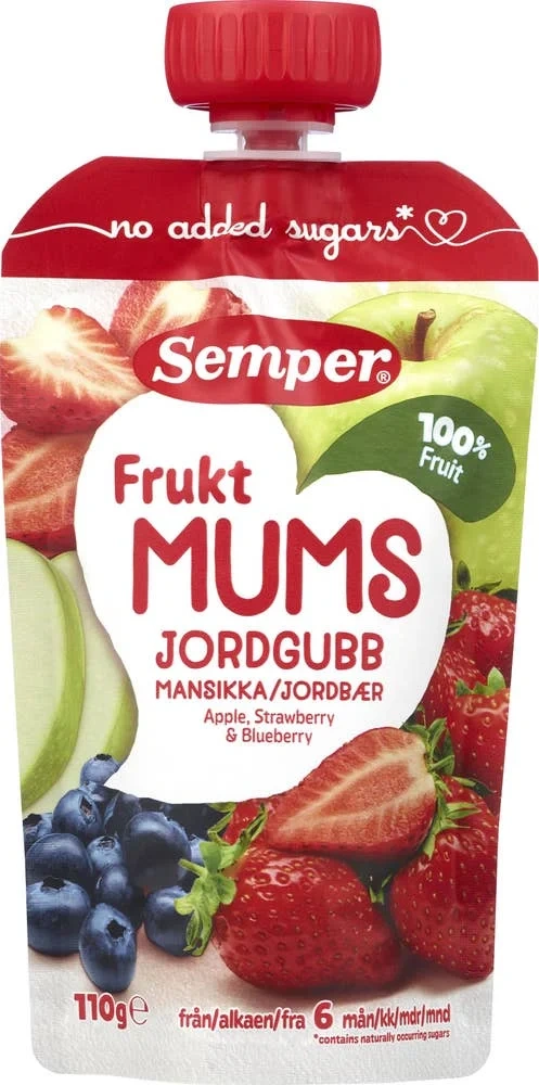 Fruktmums jordbær, eple og blåbær