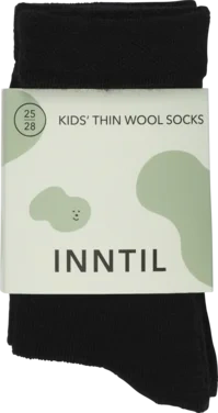 Kids' Thin Wool Socks, 2 Pairs, Black, 25-28