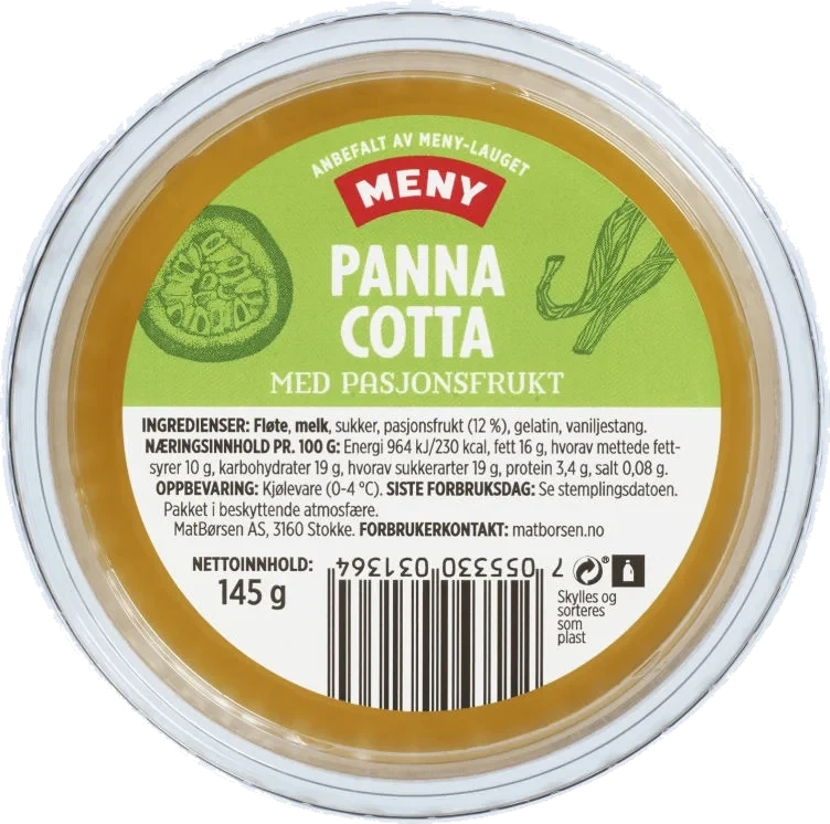 Panna Cotta m/Pasjonsfrukt 145g Meny