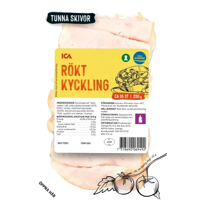 Kyckling Rökt Tunna Skivor 200g ICA