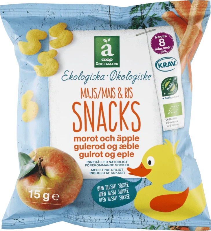 Änglamark Mais&Ris Snacks med Gulrot & Eple 15g