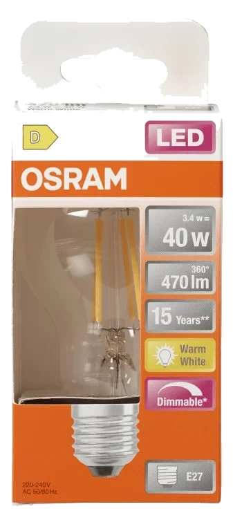 Lyspære Led Cl A 40 Klar Dim 827 E27 Osram