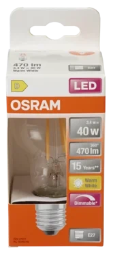 Lyspære Led Cl A 40 Klar Dim 827 E27 Osram