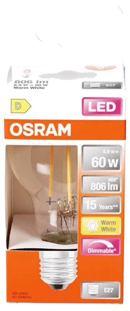 Klar LED-lyspære E27, varm hvit