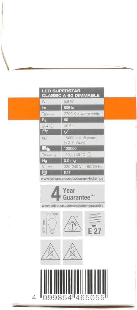 Klar LED-lyspære E27, varm hvit