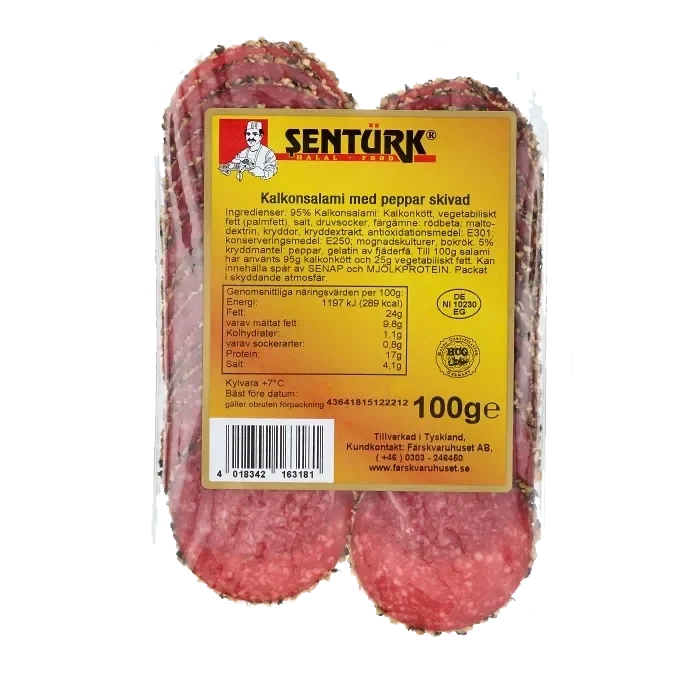 Kalkonsalami med peppar skivad 100g Sentürk