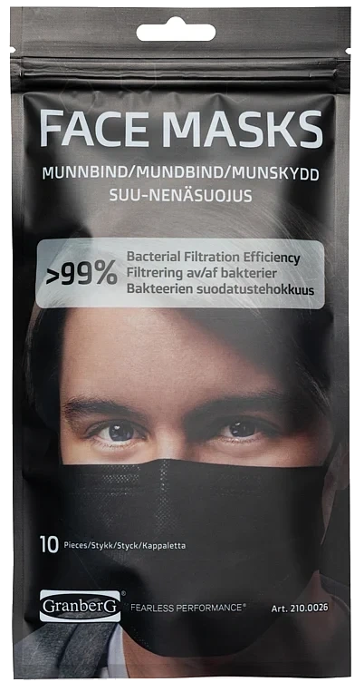 Munnbind Kirurgisk Type Iir Svart 10stk