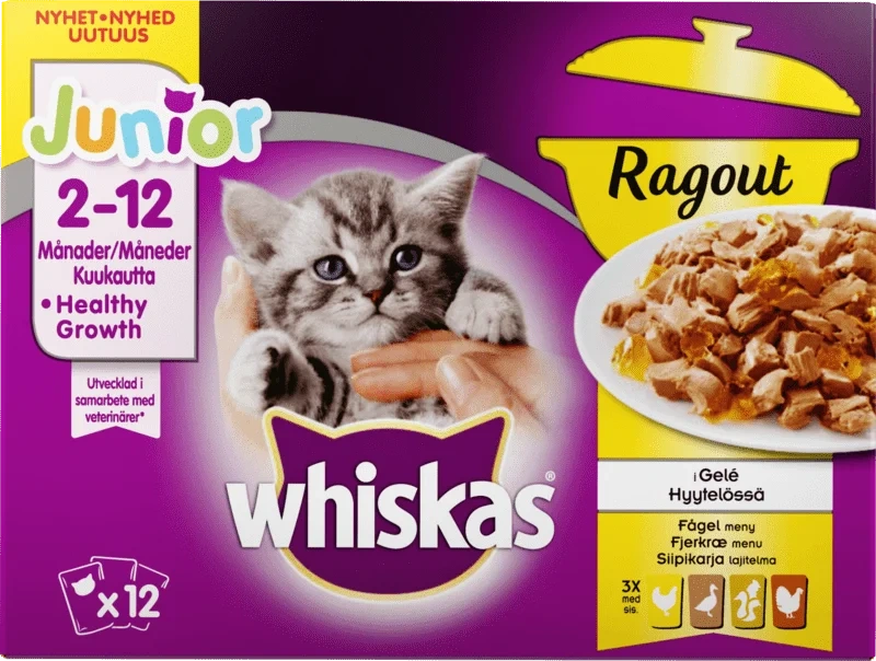 Whiskas Ragout Junior Fjærfe Meny Kattemat 12x85g
