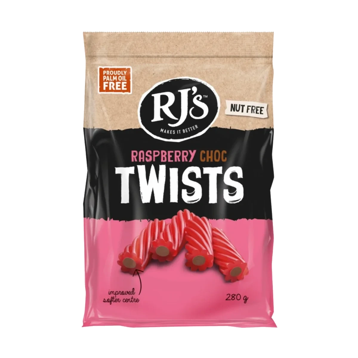 RJ'S Raspberry Licorice Choc Twists 280 g