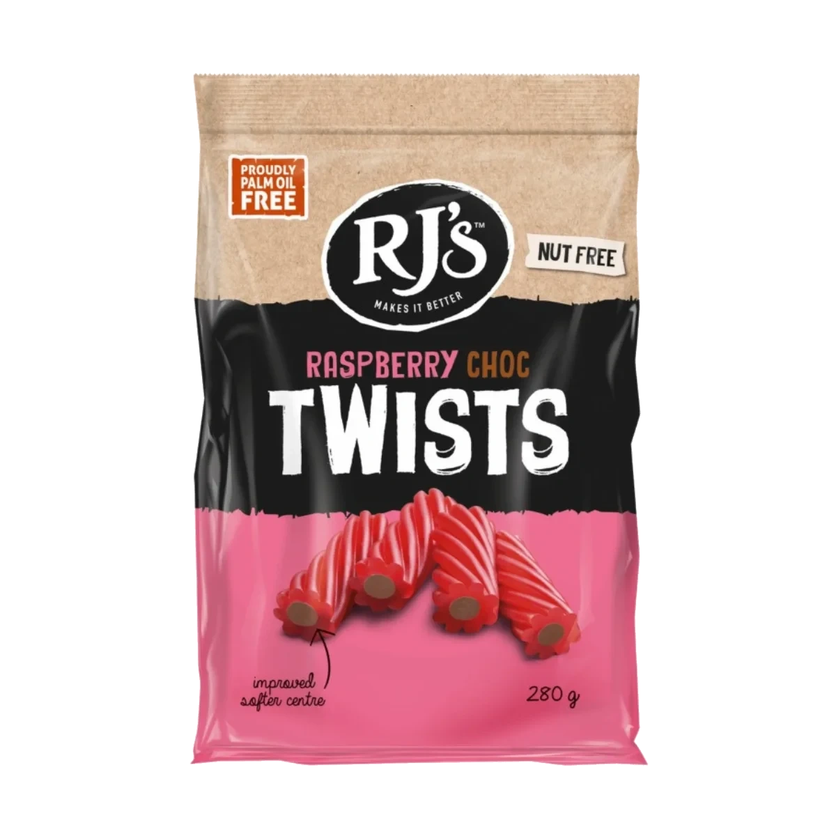 RJ'S Raspberry Licorice Choc Twists 280 g