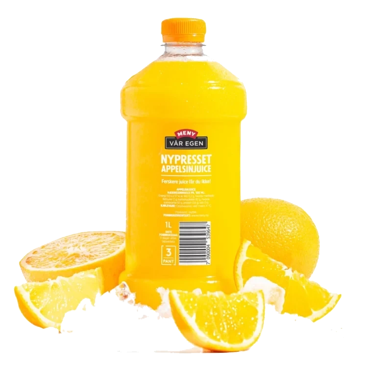 Appelsinjuice Nypresset i Butikk 1,0l flaske +Pant