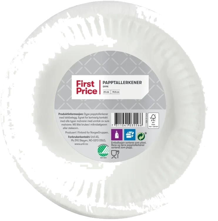 Papptallerken Dyp 19,5cm 25stk First Price