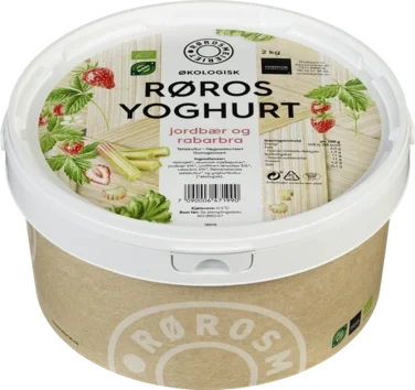 Øko Røros Yoghurt Jordbær og Rabarbra 2kg Spann