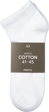 Ankle Socks, 3 Pairs, White, 41-45