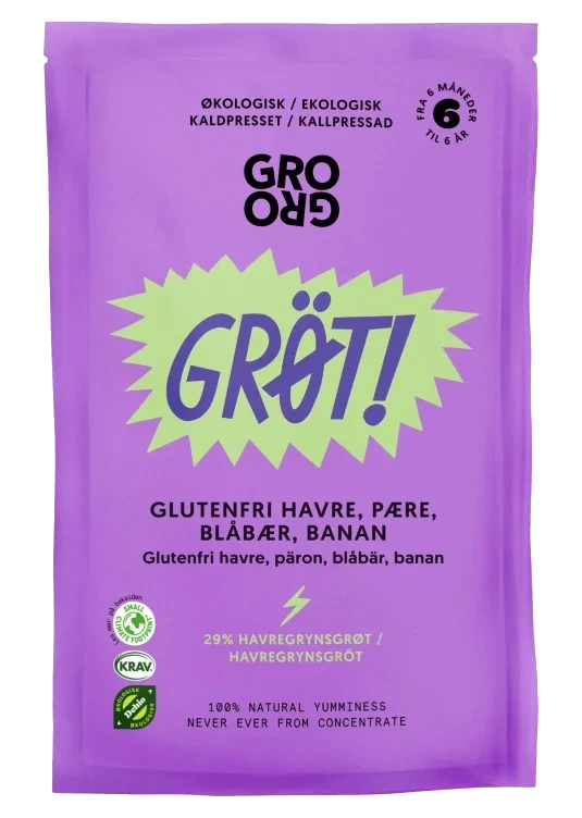 Grøt med Blåbær og Pære 100g Grogro