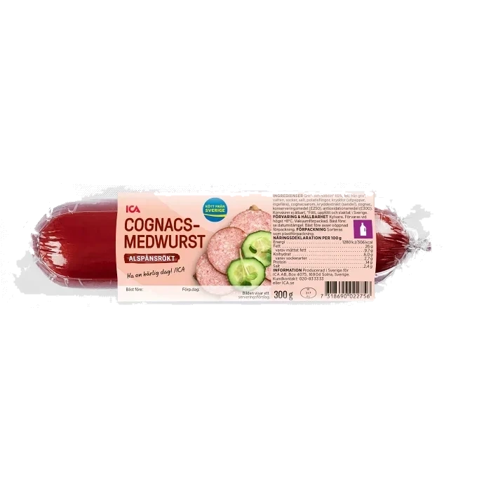 Cognacsmedwurst Alspånsrökt 300g ICA