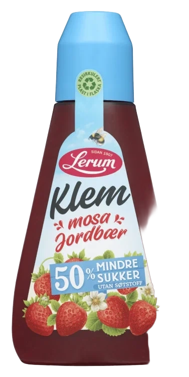 Jordbærsyltetøy Klem Mindre Sukker 380g Lerum