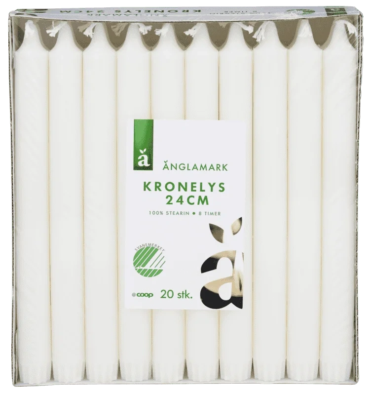 Kronelys Stearin 24cm Hvit Änglamark Tpl