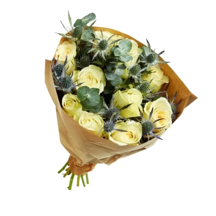 Helgebukett Roser Eukalyptus Eryngium