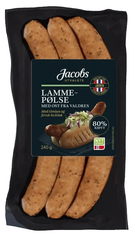Lammepølse m/ost 240g Jacobs Utvalgte