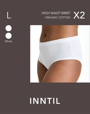 High Waist Brief, 2-pk, White, l