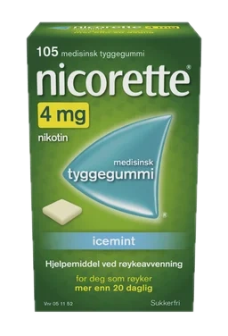 Nicorette Icemint Tyggegummi 4 mg Nikotin, 105 Stk, Slutte Å Røyke