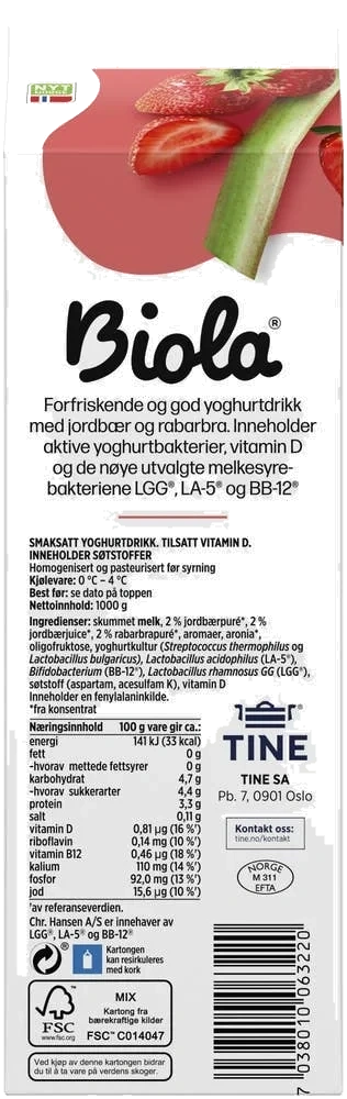 Biola® yoghurtdrikk jordbær & rabarbra