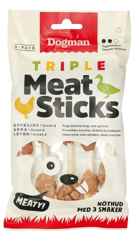 Hundesnacks Tyggepinner Triplemeat 100g
