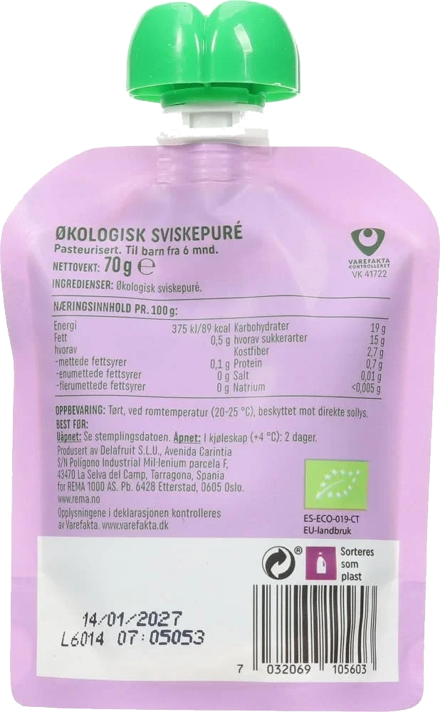 Økologisk smoothie med sviskepuré