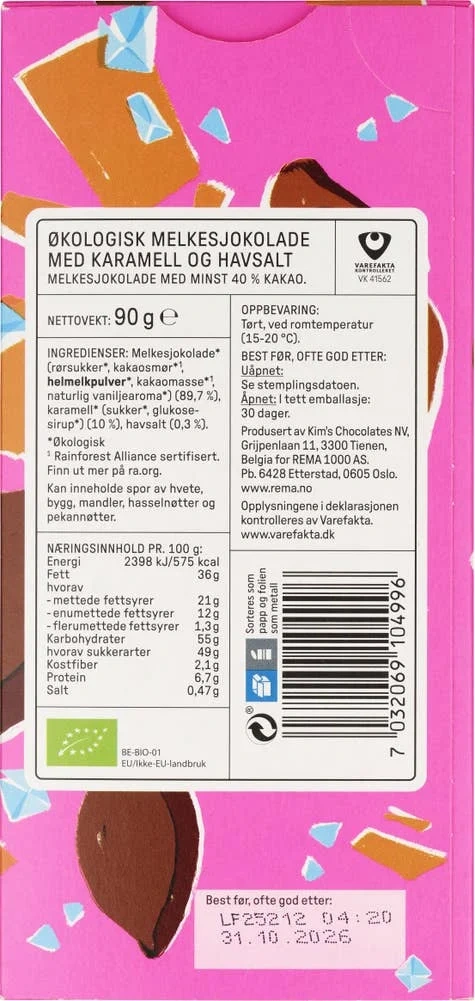 Økologisk melkesjokolade med karamell og havsalt