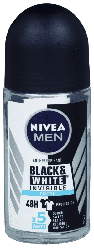 Nivea Men Deodorant Roll-on Black & White Anti-stain Fresh, 50ml