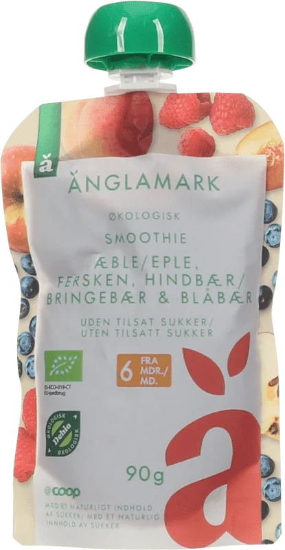 Änglamark Eple/Fersken/Blåbær/Bringebær 90g