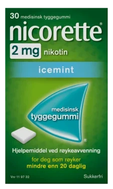 Nicorette Icemint Tyggegummi 2 mg Nikotin, 30 Stk, Slutte Å Røyke
