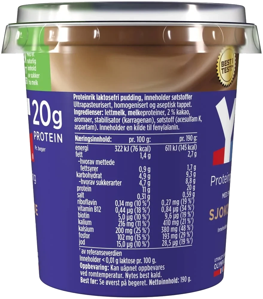 YT proteinpudding med smak av sjokolade