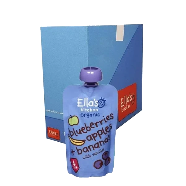 Økologisk Fruktpuré - Blåbær, Eple og Banan (Kartong 7stk)