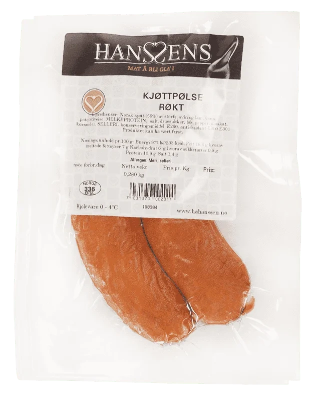 Kjøttpølse Røkt 2pk 280g Hanssens