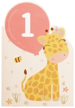 Kort P4 117x166mm 1-år Giraff Rosa Linea