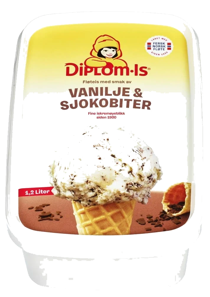 Fløteis vanilje og sjokobiter
