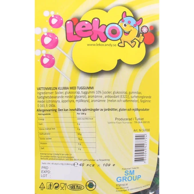 Vattenmelonsklubbor Tuggummi 48-pack