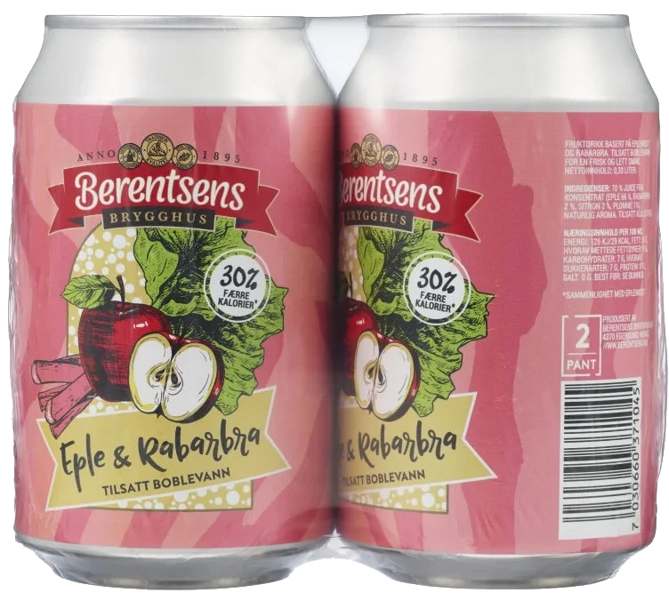 Eple&Rabarbra m/Bobler 0,33lx4 boks Berentsens