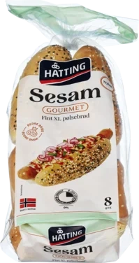 Sesam Gourmet Xl Pølsebrød 57gx8stk Hatting