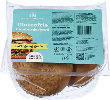 Hamburgerbrød Glutenfrie 140g (2x70g) Pappa uten Gluten