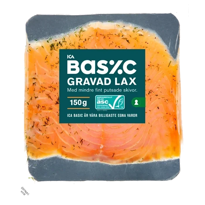 Lax Färsk Gravad Skivad 150g Miljömärkt ICA Basic