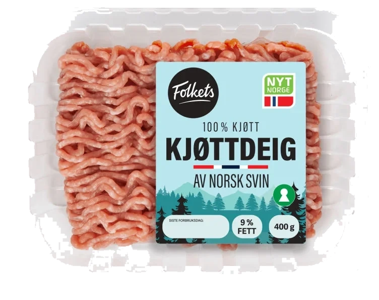 Kjøttdeig Svin 9% u/Salt og Vann 400g Folkets